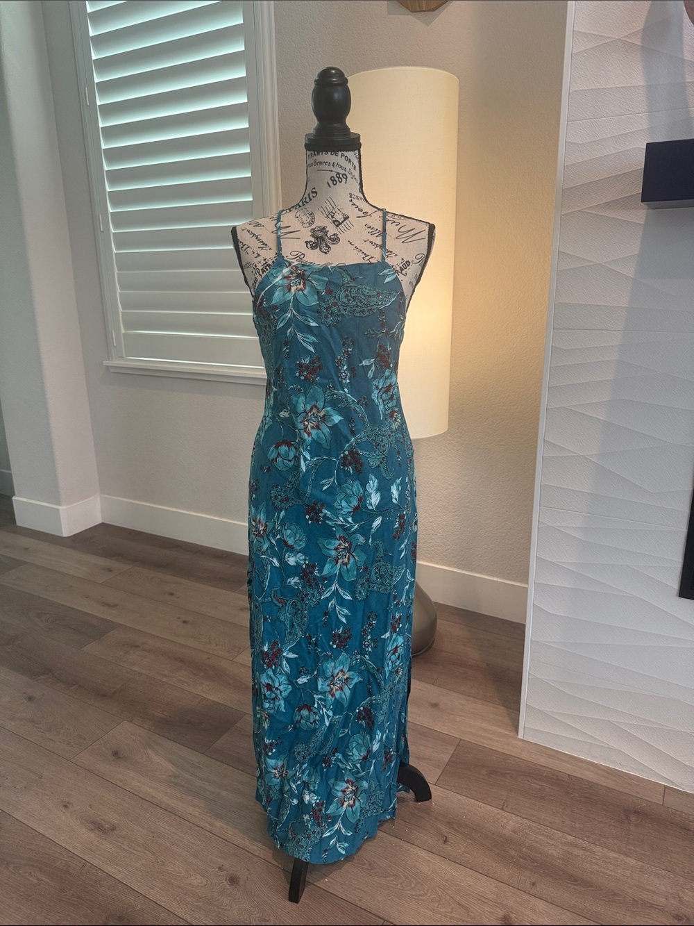 Band of the Free Teal Floral Slip Maxi Dress - Women's Elegant Evening Dress
